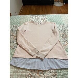 J. Crew‎ Womens Crew Neck Striped Hem Stretch Blue White Pink